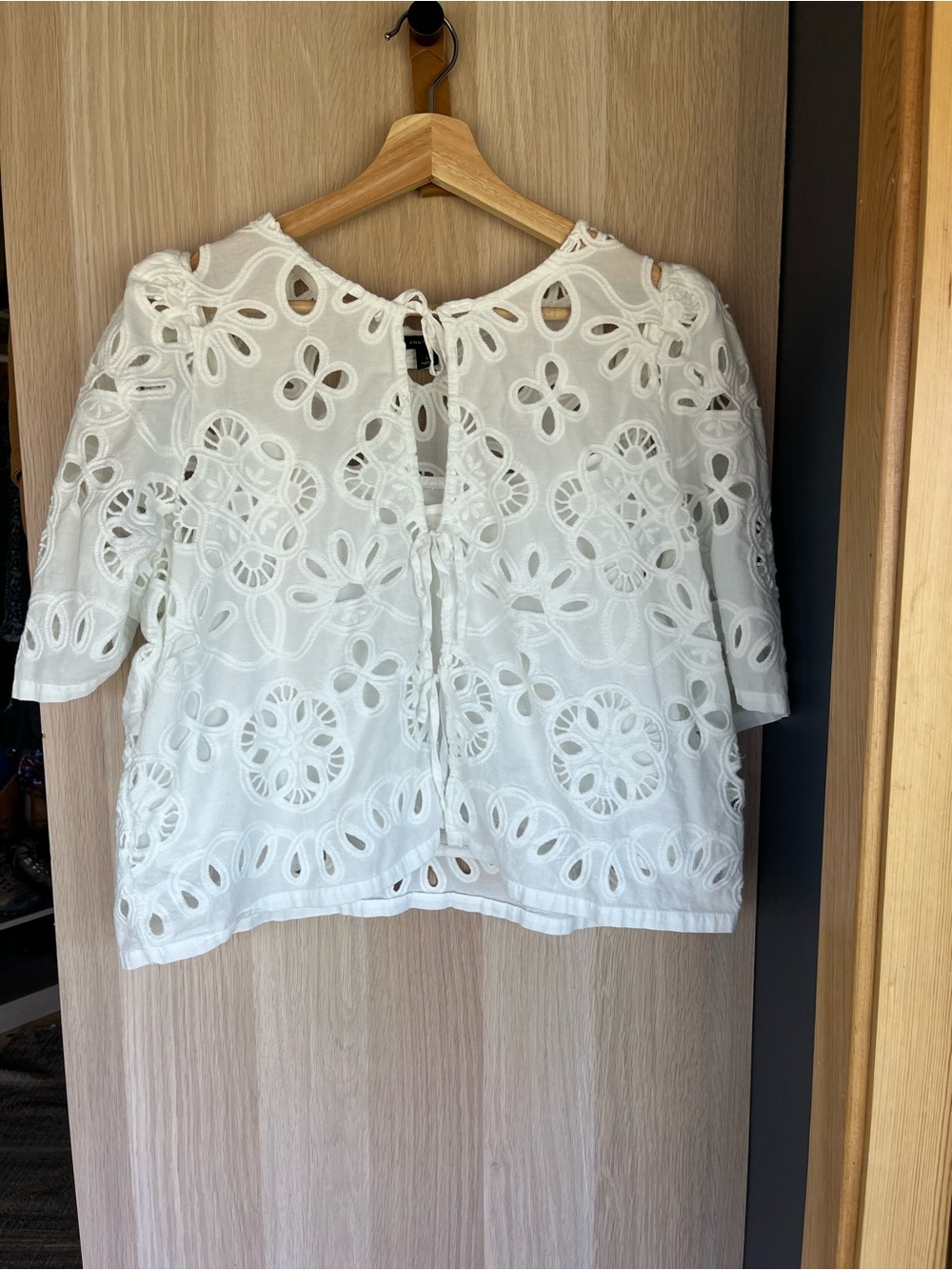 Women's White Eyelet Tie-Front Top